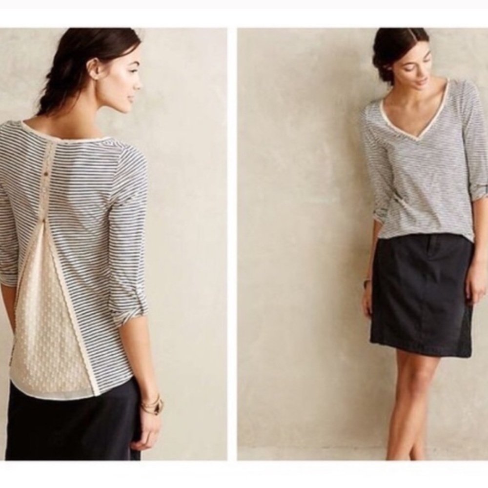 Anthropologie x Meadow Rue Cassia Stripe Lace Back Top